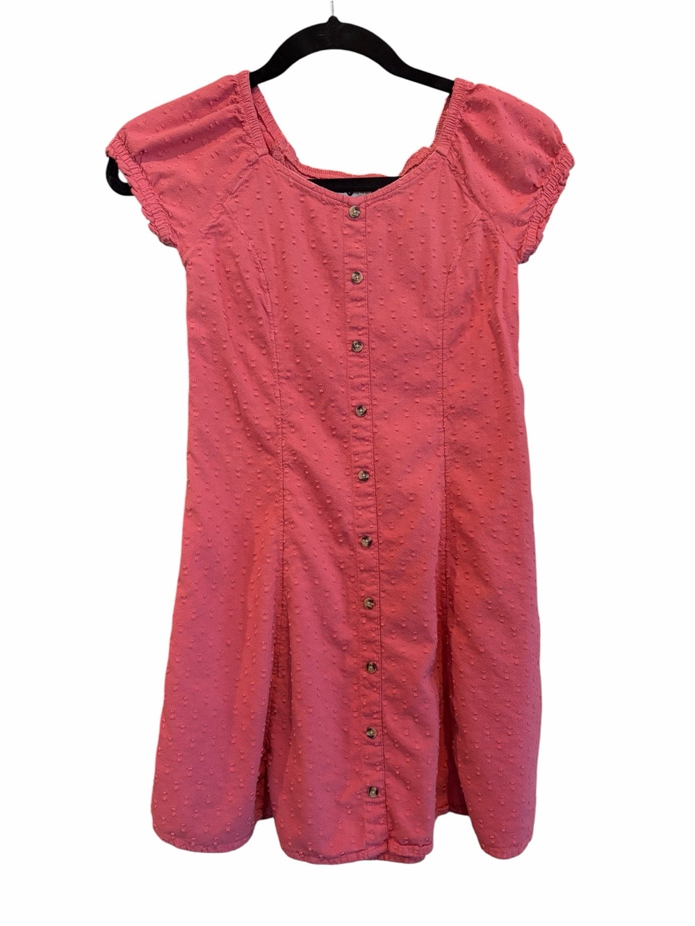 SO Coral Pink Button-Front Cotton Dress Cottagecore Casual